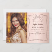 Roze gouden handgetekende strik foto verjaardag kaart (Voorkant)