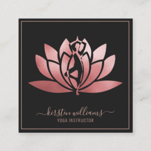 Roze Gouden Handtekening Lotus Bloem Yoga Houding Vierkante Visitekaartje