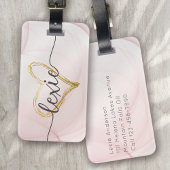 Roze Gouden Hart Calligrafie Bagagelabel