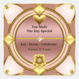 💖 Roze Gouden Hart Koppel Viering 🌸 Vierkante Sticker