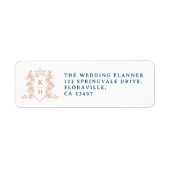 Roze gouden hart kroon monogram bruiloft etiket (Voorkant)