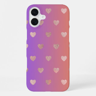 Roze gouden hart patroon iphone 16 hoesje. plus hoesje