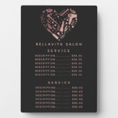 Roze Gouden Hart Salon Prijs Menu Bord Fotoplaat (voorkant)