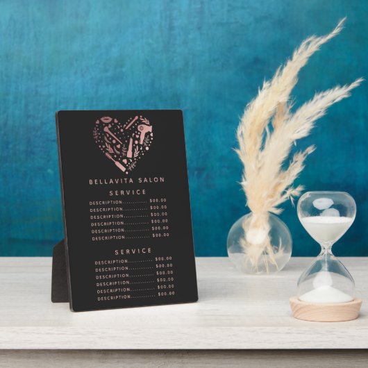 Roze Gouden Hart Salon Prijs Menu Bord Fotoplaat (Zijkant)
