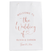 Roze Gouden Hart Script Welkom Trouwfeest Medium Cadeauzakje (Voorkant)