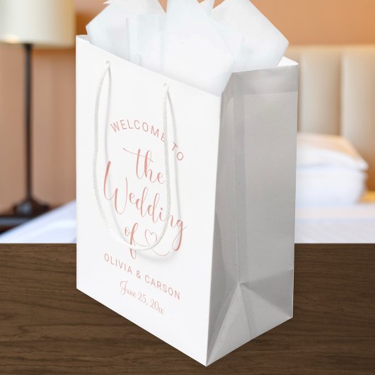 Roze Gouden Hart Script Welkom Trouwfeest Medium Cadeauzakje