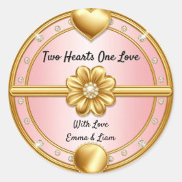 🌸 Roze Gouden Hart Trouwfavoriet 💖 Ronde Sticker