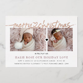 Roze Gouden Hart Verbonden Kerst Foto's Folie Feestdagenkaart