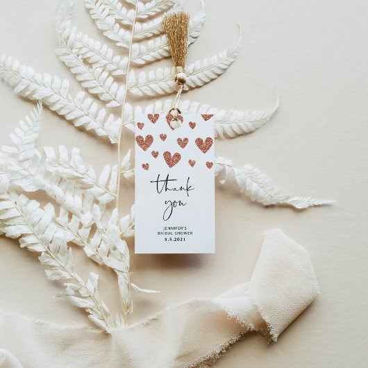 Roze gouden harten bruidsfeest bedankt cadeaulabel