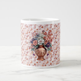 Roze Gouden Harten en Bloemen Jumbo Keramische Mok