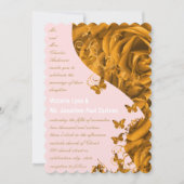Roze Gouden Harten en Rozen Bruiloft Kaart (Voorkant)
