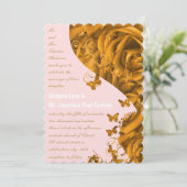 Roze Gouden Harten en Rozen Bruiloft Kaart (Staand voorkant)