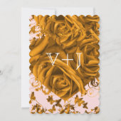 Roze Gouden Harten en Rozen Bruiloft Kaart (Achterkant)