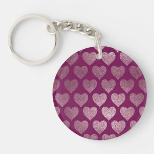 Roze Gouden Harten Glitter Patroon Sleutelhanger