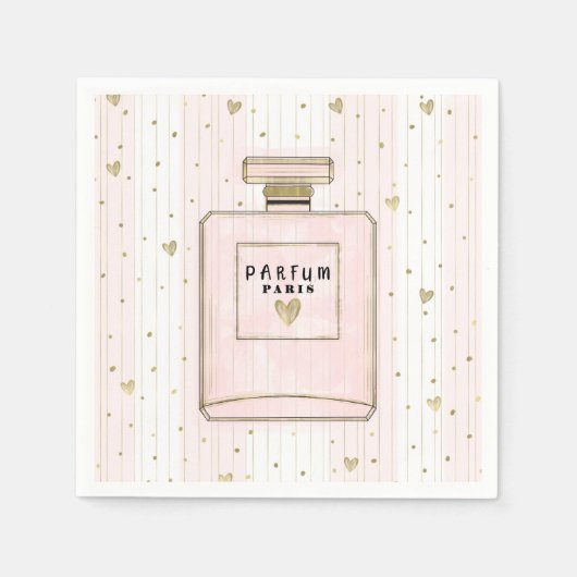 Roze & Gouden Harten Parijs Parfum Chic Mode Servet (Voorkant)