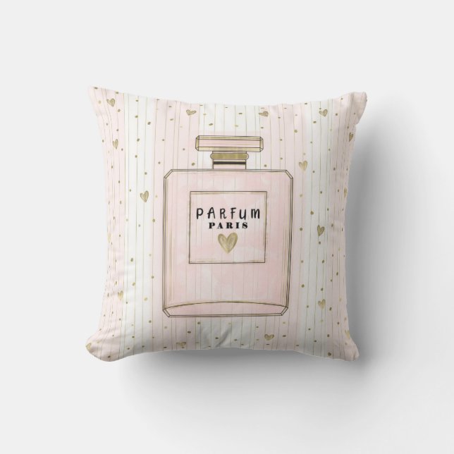 Roze & Gouden Harten Paris Parfum Chic Mode Kussen (Voorkant)
