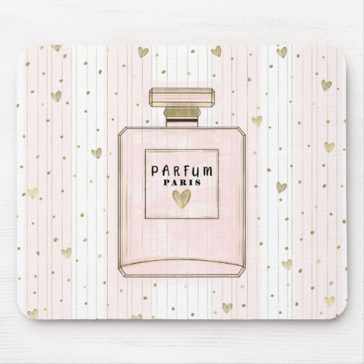 Roze & Gouden Harten Paris Parfum Chic Mode Muismat (Voorkant)