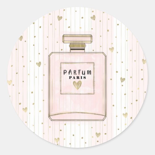 Roze & Gouden Harten Paris Parfum Chic Mode Ronde Sticker (Voorkant)