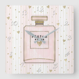 Roze & Gouden Harten Paris Parfum Chic Mode Vierkante Klok