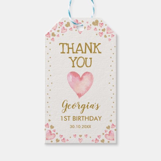 Roze Gouden Harten Valentijnse Verjaardag Baby Me Cadeaulabel (Voorkant)