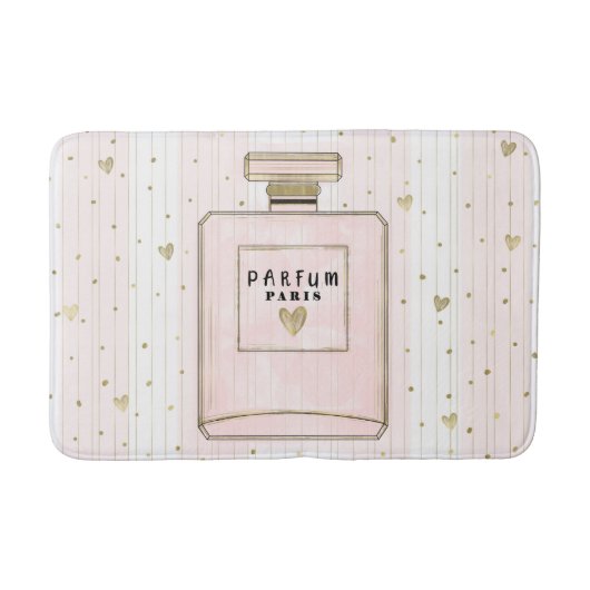 Roze & Gouden Hartjes Paris Parfum Chic Mode Badmat (Voorkant)