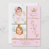 Roze & Gouden Hartjes Prinsessen Kroon 2 Foto Fees Kaart (Voorkant)