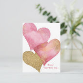 Roze Gouden Hartjes Valentijnsdag Kaart (Staand voorkant)