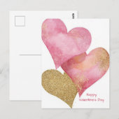 Roze Gouden Hartjes Valentijnsdag Kaart (Voorkant / Achterkant)