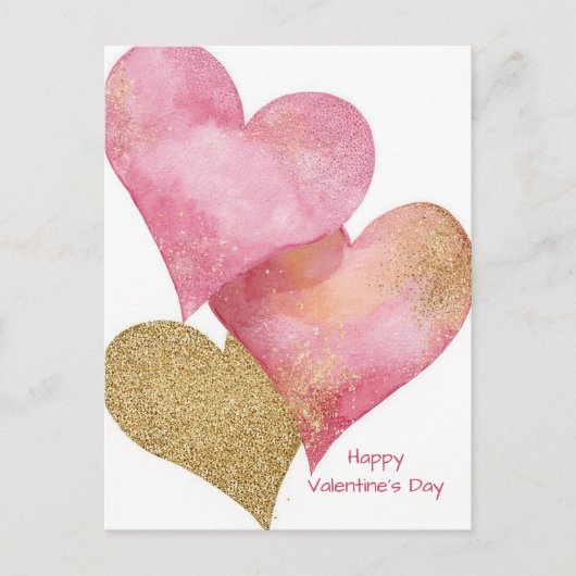 Roze Gouden Hartjes Valentijnsdag Kaart (Voorkant)