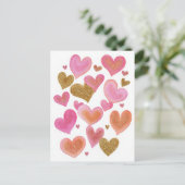 Roze Gouden Hartjes Valentijnsdag Kaart (Staand voorkant)