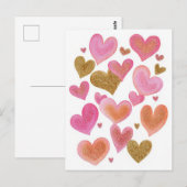 Roze Gouden Hartjes Valentijnsdag Kaart (Voorkant / Achterkant)