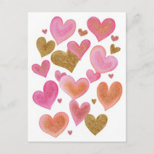 Roze Gouden Hartjes Valentijnsdag Kaart