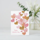 Roze Gouden Hartjes Valentijnsdag Kaart  (Staand voorkant)