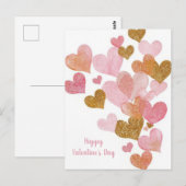Roze Gouden Hartjes Valentijnsdag Kaart  (Voorkant / Achterkant)
