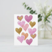 Roze Gouden Hartjes Valentijnsdag Kaart (Staand voorkant)