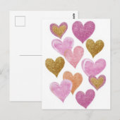 Roze Gouden Hartjes Valentijnsdag Kaart (Voorkant / Achterkant)
