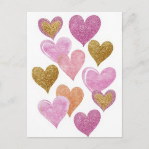 Roze Gouden Hartjes Valentijnsdag Kaart