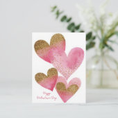 Roze Gouden Hartjes Valentijnsdag Kaart (Staand voorkant)