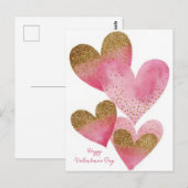 Roze Gouden Hartjes Valentijnsdag Kaart (Voorkant / Achterkant)