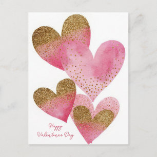 Roze Gouden Hartjes Valentijnsdag Kaart