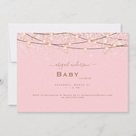 Roze & Gouden Hartlichten Baby shower Kaart (Voorkant)
