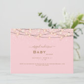 Roze & Gouden Hartlichten Baby shower Kaart (Staand voorkant)