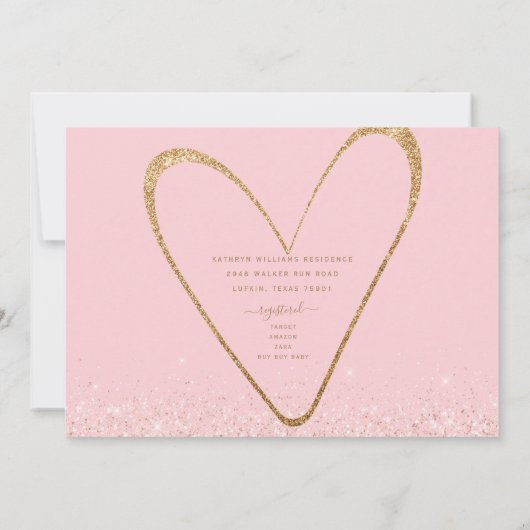 Roze & Gouden Hartlichten Baby shower Kaart (Achterkant)