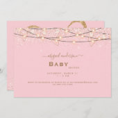 Roze & Gouden Hartlichten Baby shower Kaart (Voorkant / Achterkant)