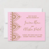 Roze Gouden Henna Desi Indiase Trouw Uitnodiging (Voorkant)