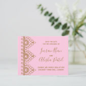 Roze Gouden Henna Desi Indiase Trouw Uitnodiging (Staand voorkant)