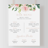 Roze Gouden Herfst Bloemen Bruiloftsbar Menu Poster