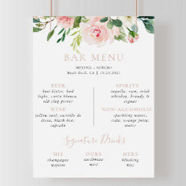 Roze Gouden Herfst Bloemen Trouw Bar Menu Poster
