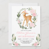 Roze Gouden Herten Eenvoudig Groen Bos Verjaardag Kaart (Voorkant)