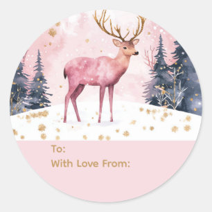 Roze & Gouden Herten Personalized Naar en Van Stic Ronde Sticker